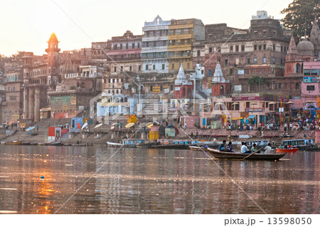 VARANASI, INDIA - 04 DECEMBER: Main ghat on the banks of Ganges VARANASI, INDIA - 04 DECEMBER: Main ghat on the banks of Ganges 13598050