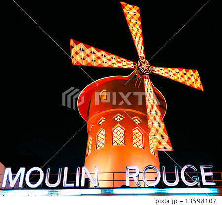 PARIS - DECEMBER 10: The Moulin Rouge by night, on December 10, 13598107
