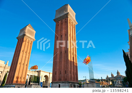 View of the Venetian Tower on Espanya square, Barcelona. Spain. 13598241