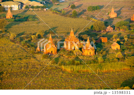 View from the Hot Air Balloon at sunrise, Bagan, Myanmar. View from the Hot Air Balloon at sunrise, Bagan, Myanmar. 13598331