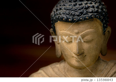 Close-up picture of a Buddha Face in Bronze, from Nepal. 13598843