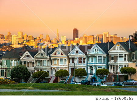 The Painted Ladies of San Francisco, California sit glowing amid The Painted Ladies of San Francisco, California sit glowing amid 13600565