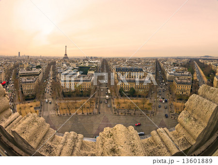 Fish-eye View from Arc de triomphe of Paris. Fish-eye View from Arc de triomphe of Paris. 13601889