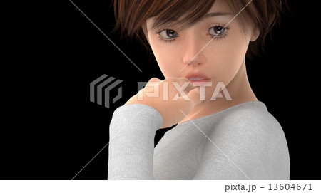 ポーズするモデル体型の女性　アップ　リアル３DCG　イラスト素材 13604671