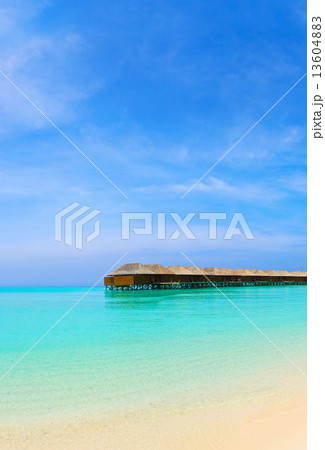 Water bungalows on a tropical island 13604883