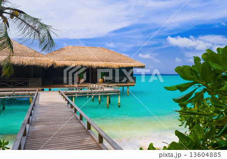 Water bungalows on a tropical island 13604885