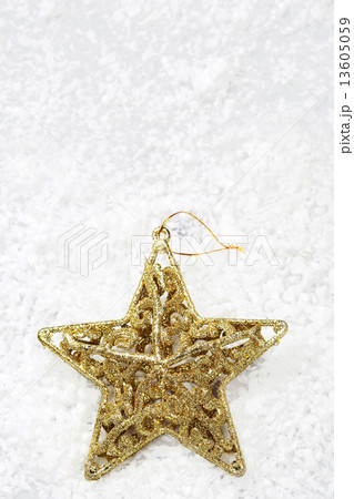 The gold star on snow for decoration christmas 13605059