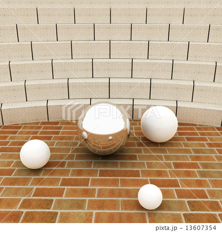 Abstract futuristic interior. Brick scene with chrome sphere and Abstract futuristic interior. Brick scene with chrome sphere and 13607354