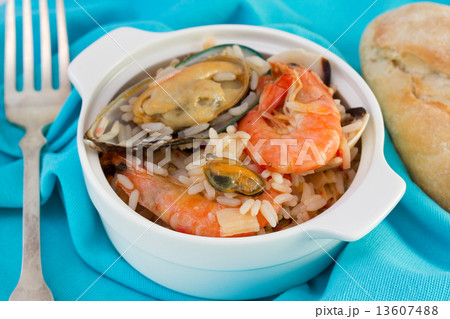 rice with seafood in the bowl rice with seafood in the bowl 13607488