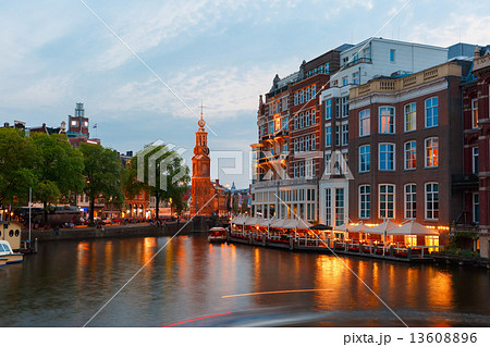 Night city view of Amsterdam canal and bridge Night city view of Amsterdam canal and bridge 13608896