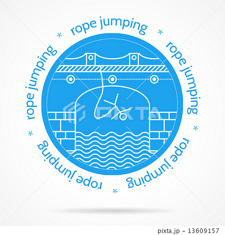 Vector illustration with round blue icon and text for rope jumping. 13609157