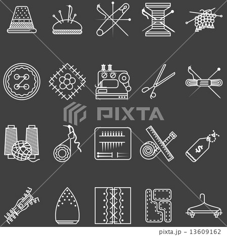 Set of white line vector icons for sewing 13609162