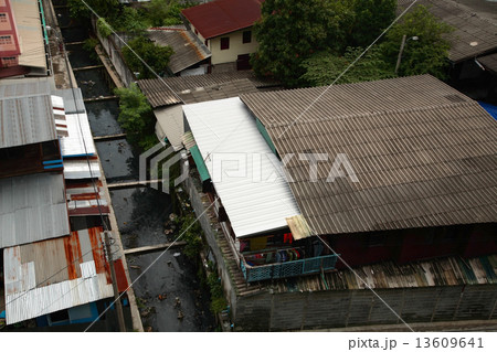 Slum near dirty canal in Bangkok, Thailand 13609641