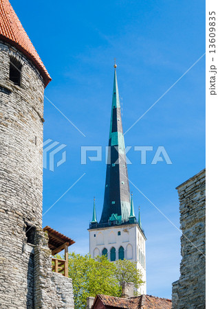 View the rooftops and church spiers of the Old Town Tallinn 13609835
