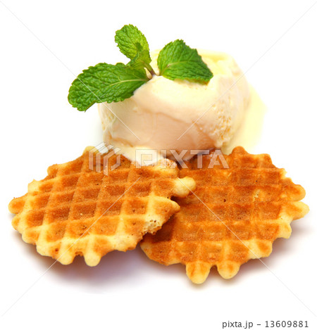 Waffle with ice cream isolated on white background Waffle with ice cream isolated on white background 13609881