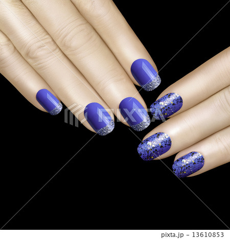 Nail Art Trend. Luxury Blue Nail Polish. Glitter Nail Stickers 13610853