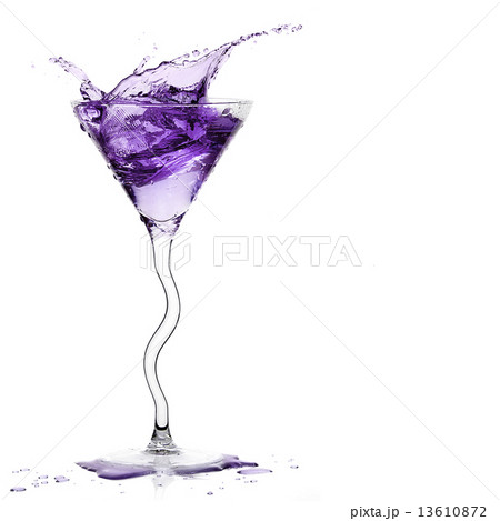 Stemmed Cocktail Glass with Blackberry Liquor Splashing. 13610872