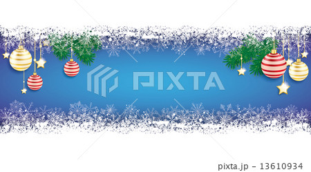 Long Blue Baubles Christmas Card Double Snow Banner Long Blue Baubles Christmas Card Double Snow Banner 13610934