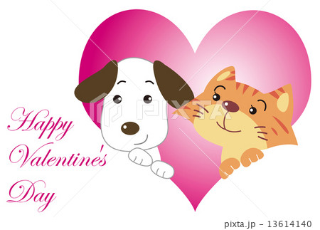 犬と猫のバレンタインカードのイラスト素材