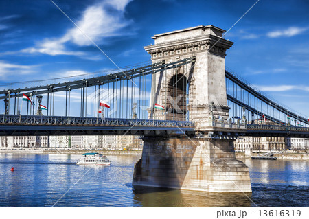 Famous Chain Bridge in Budapest, Hungary 13616319