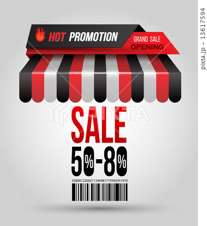Hot promotion sale poster roof shop with "SALE 50-80" and bar code.  13617594