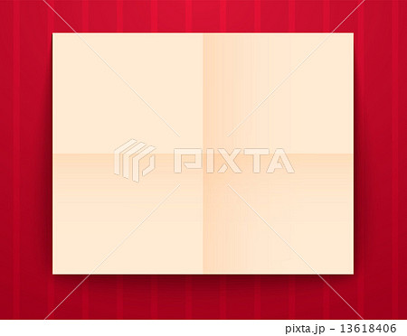 Empty old sheet of paper folded in fourfold on red background Empty old sheet of paper folded in fourfold on red background 13618406