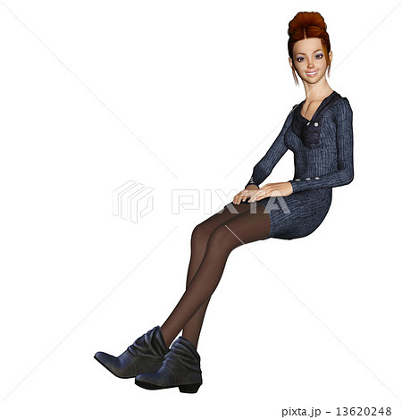 座っているセータードレスの女性 ３dcgイラスト素材のイラスト素材