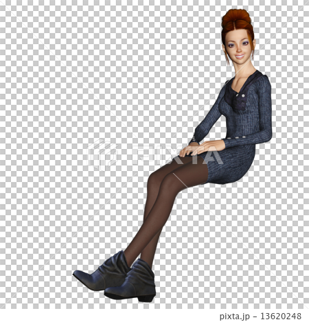 Female 3DCG illustration material of a sitting sweater dress 13620248