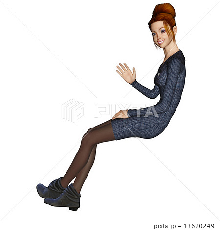 座って手を振るセータードレスの女性 ３dcgイラスト素材のイラスト素材