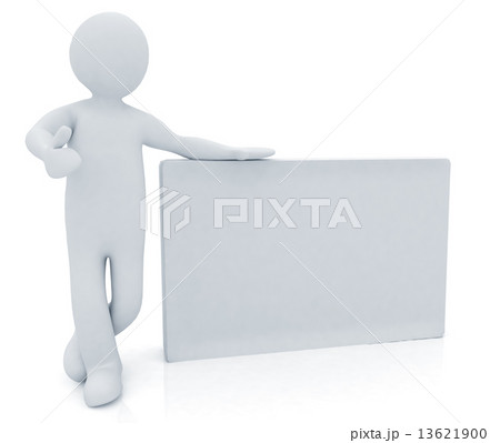 3d human with blank billboard isolated on white background 13621900