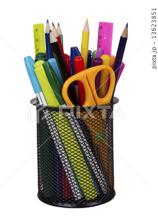 Markers and accessory in black basket 13623851