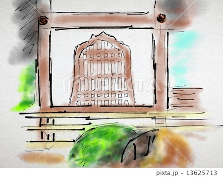 お寺の窓　イラスト 13625713