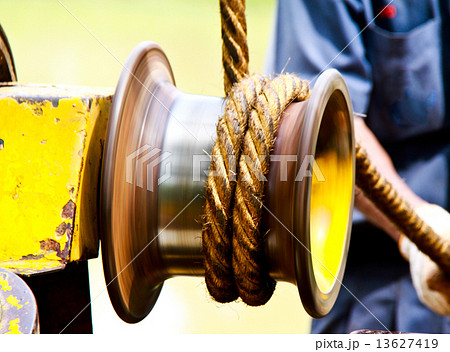 close up to Manila rope use to spin the rear of drilling machine 13627419
