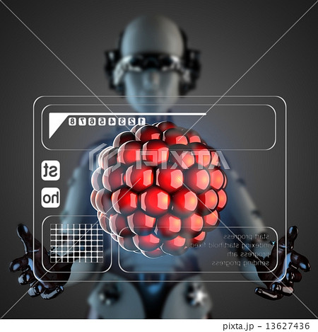 cyborg woman and hologram display 13627436