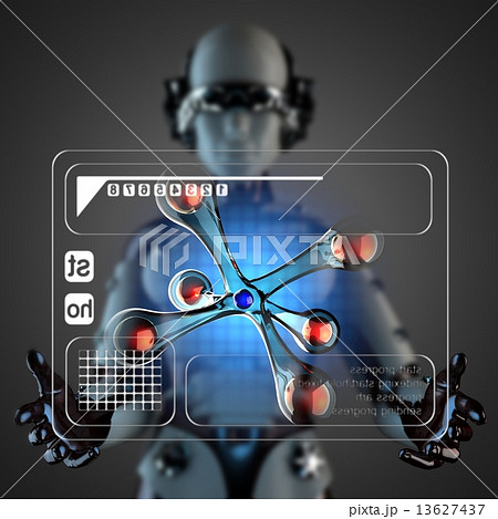 cyborg woman and hologram display 13627437