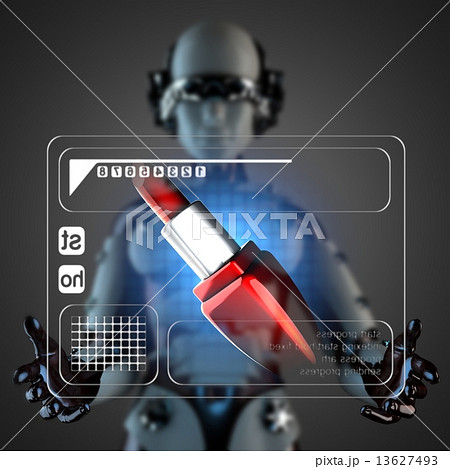 cyborg woman and hologram display 13627493