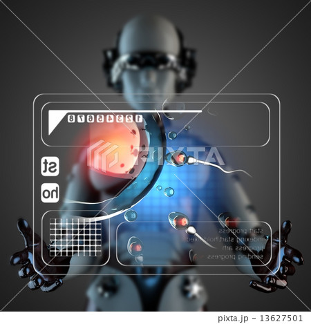 cyborg woman and hologram display 13627501