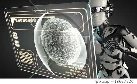 robot woman manipulating hologram display 13627520
