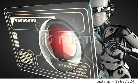 robot woman manipulating hologram display 13627524