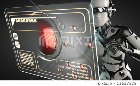 robot woman manipulating hologram display 13627828
