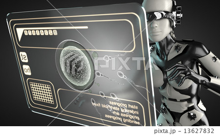 robot woman manipulating hologram display 13627832