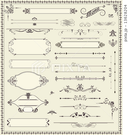 Various vintage label and border elements with ornate elegant re 13628204