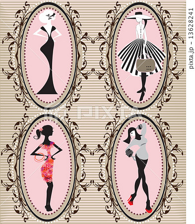 Set of four (4) vintage oblong frames with elegant retro abstrac Set of four (4) vintage oblong frames with elegant retro abstrac 13628241