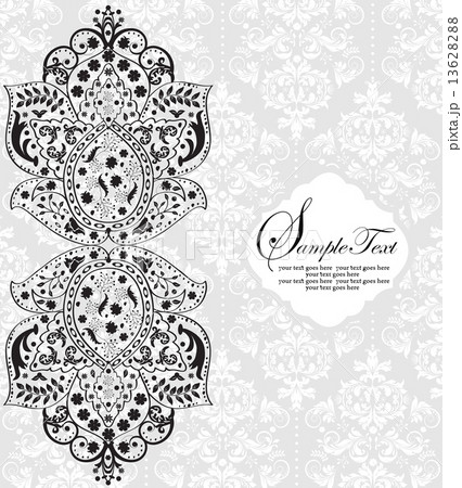 Vintage invitation card with ornate elegant abstract floral desi 13628288