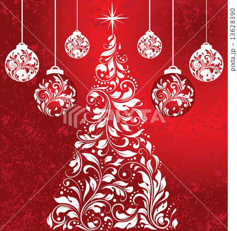 Vintage Christmas card with ornate elegant retro abstract floral 13628390