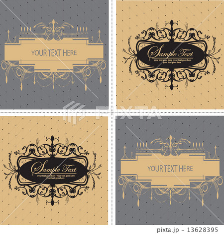 Set of four (4) vintage labels with ornate elegant abstract flor Set of four (4) vintage labels with ornate elegant abstract flor 13628395