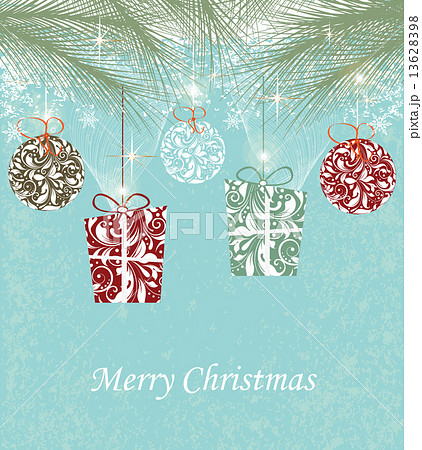Vintage Christmas card with ornate elegant abstract floral desig 13628398