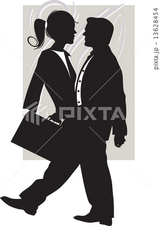 Ornate elegant retro abstract design, man with briefcase and wom 13628454
