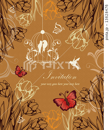 Vintage invitation card with ornate elegant retro abstract flora 13628476