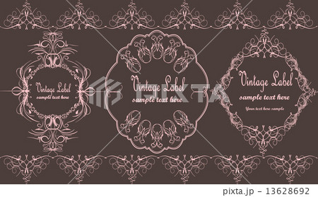 Vintage label elements with ornate elegant abstract floral desig 13628692